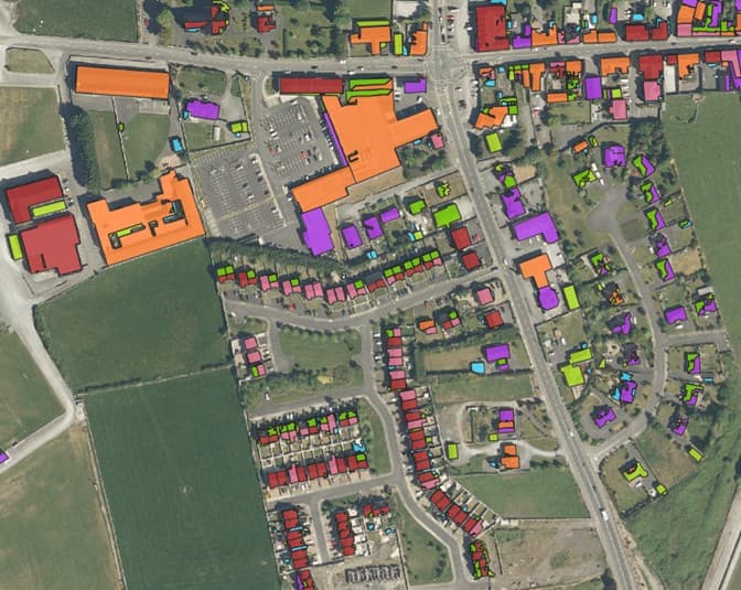 Building Classification, Headford, Galway. Building height represented by colour
