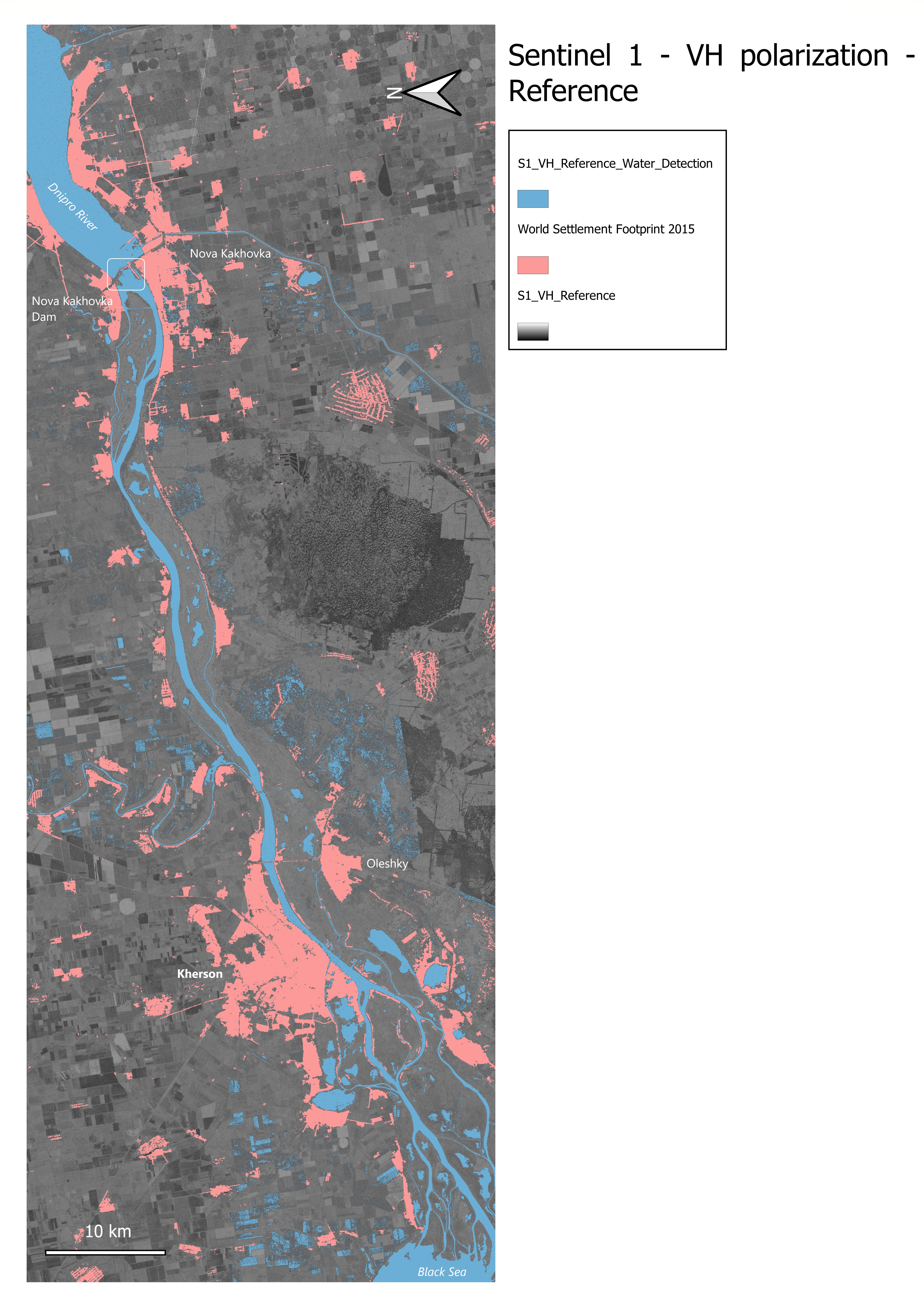 Sentinel-1 map showing Nova Kakhaovka dam before its breach