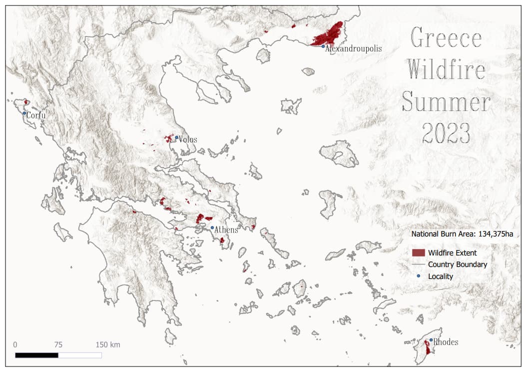 National Extent of Greek Wildfires Summer 2023