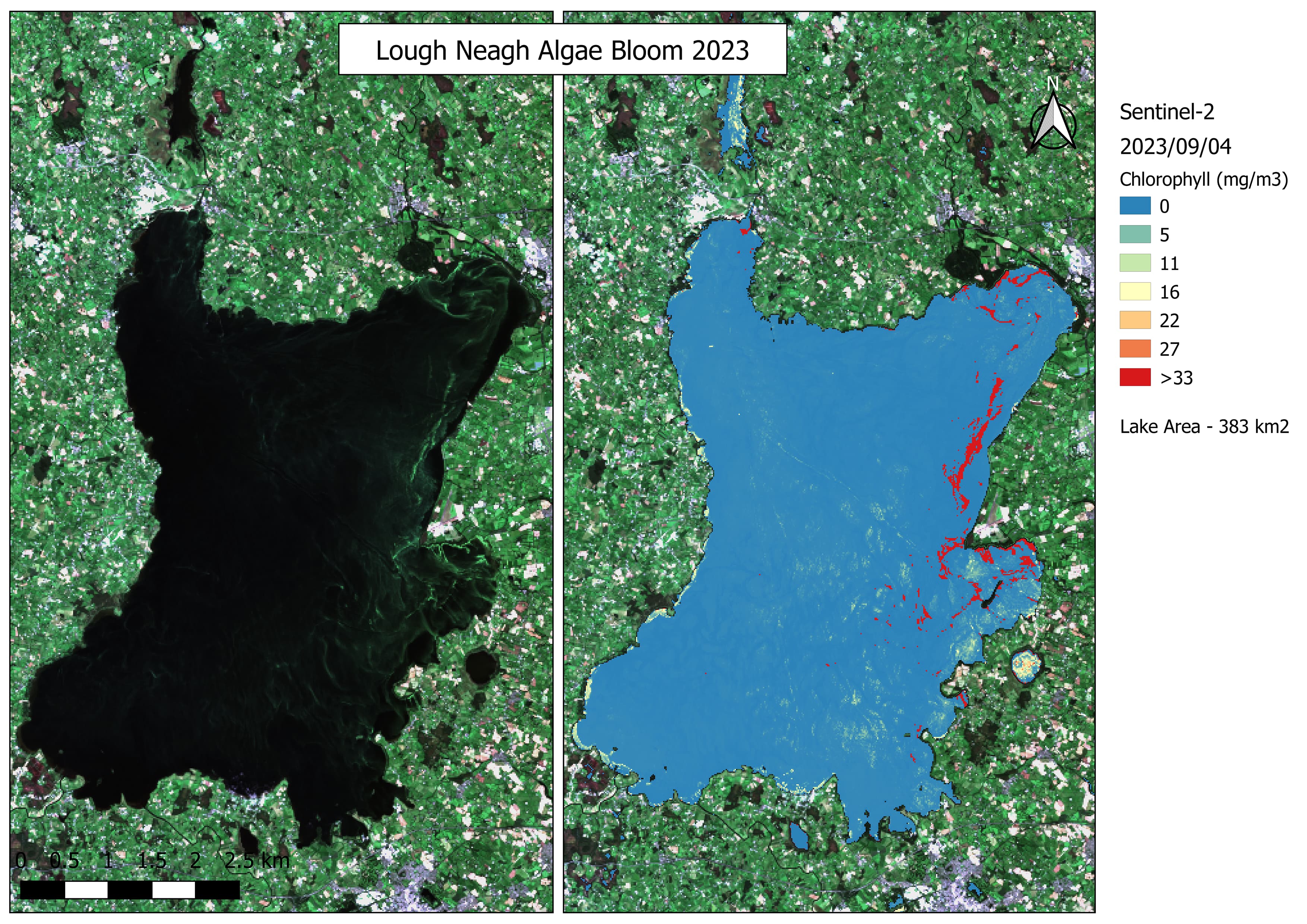 Lough Neagh True Colour Image & Chlorophyll-a Overlay