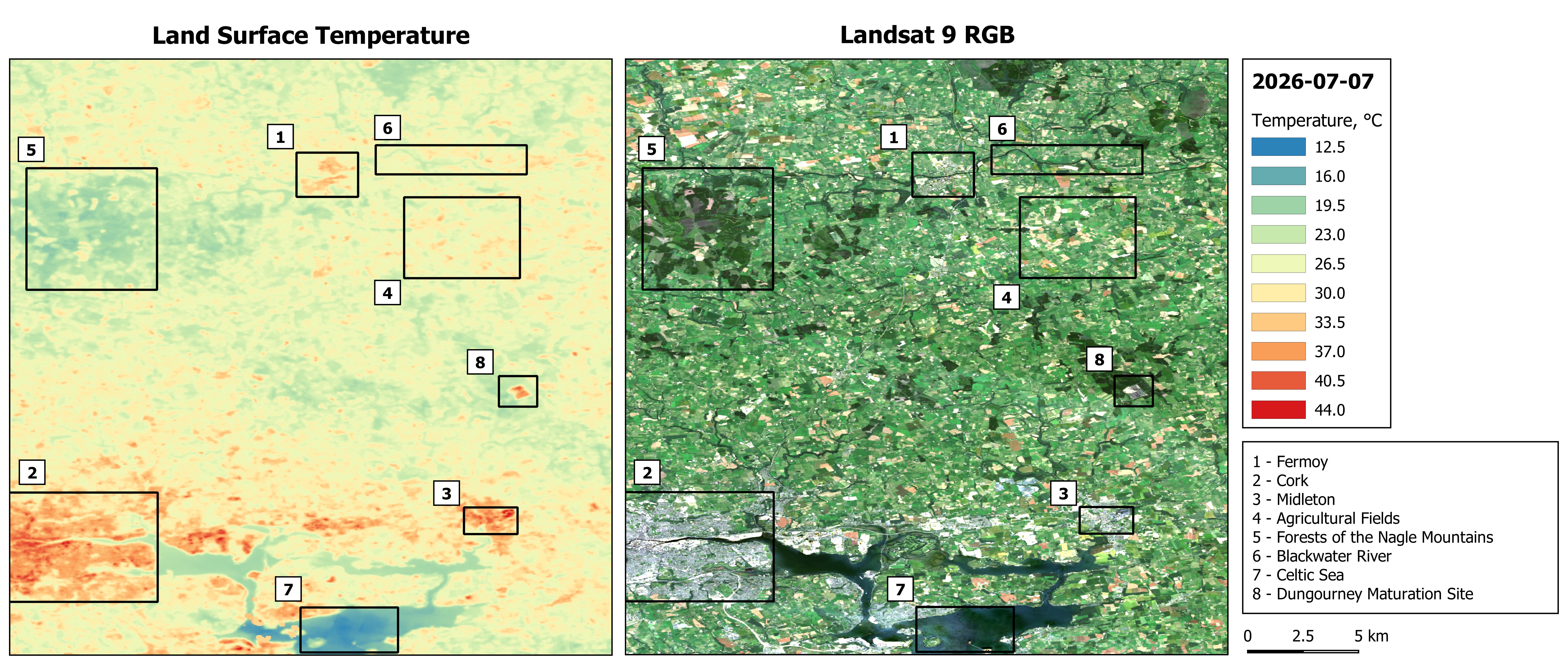 Land surface temperature over cork